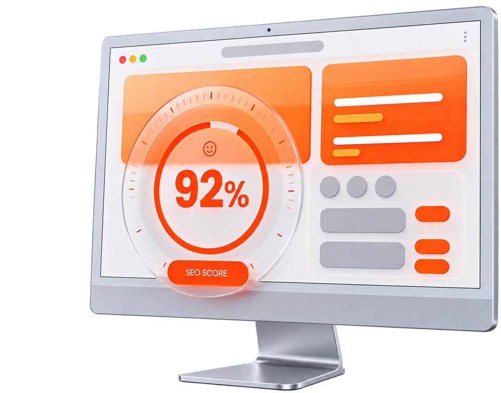 SEO SCORE 92% 網站健檢儀表板