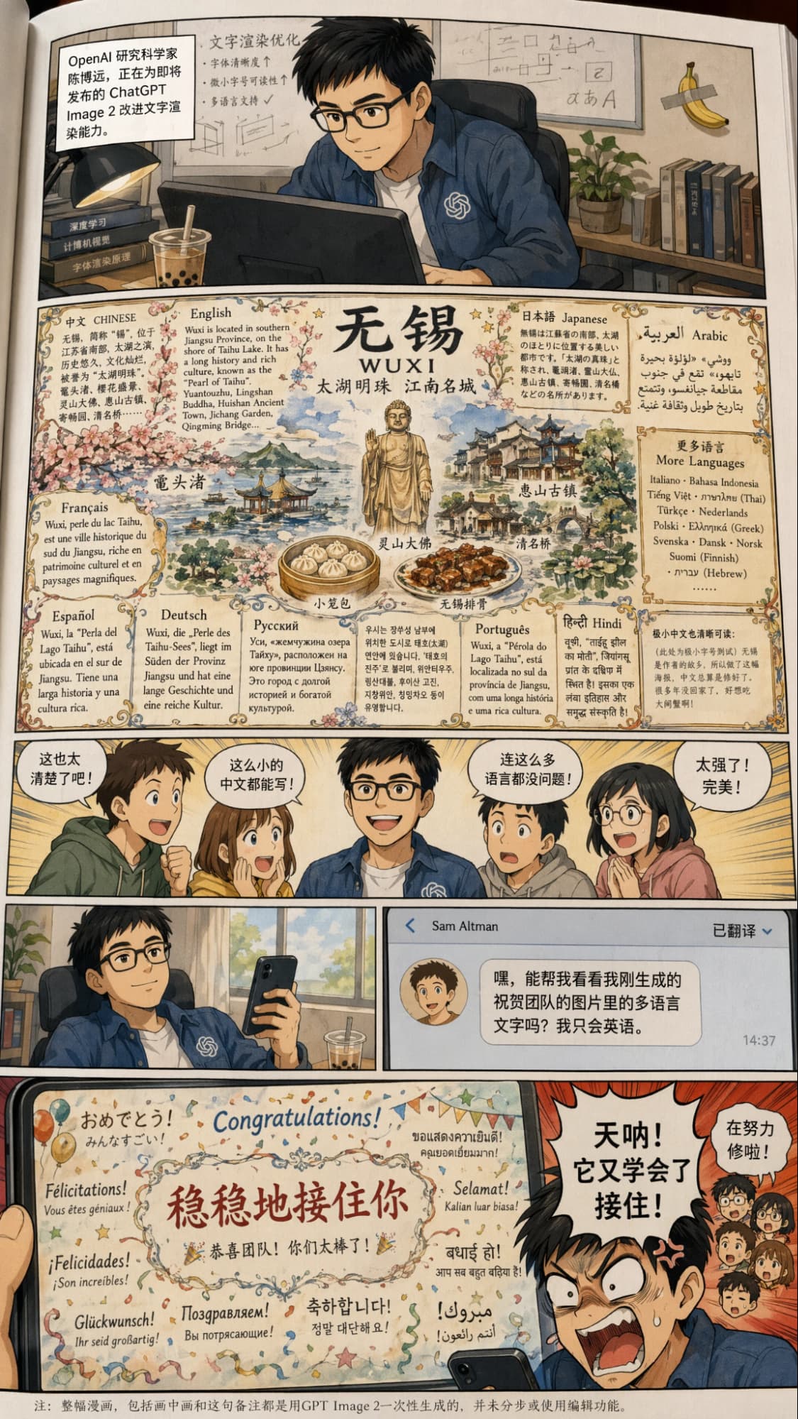 這種自我調侃的內容，過去的生圖模型其實做不太出來。代表我們可以用更口語化的咒語去跟ChatGPT Images 2.0 溝通，模型能 get 到你的語境